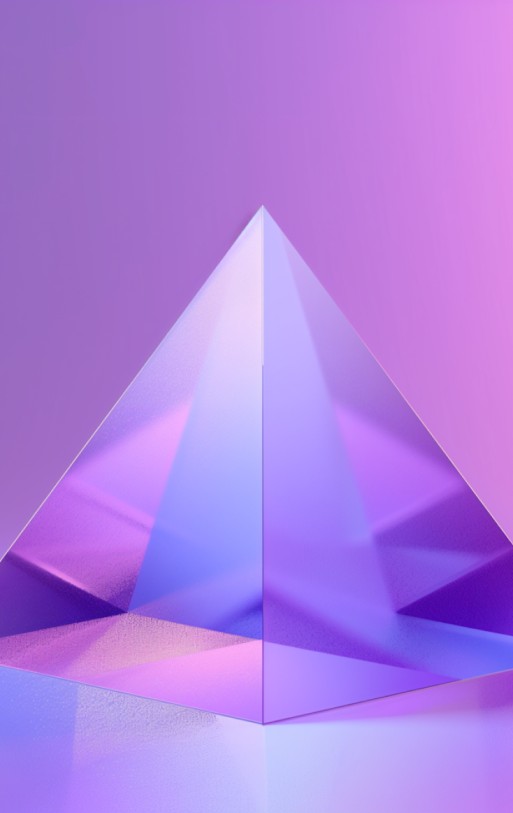 A crystal-like pyramid with sharp edges radiates a calming aura of purples, blues, and pinks.