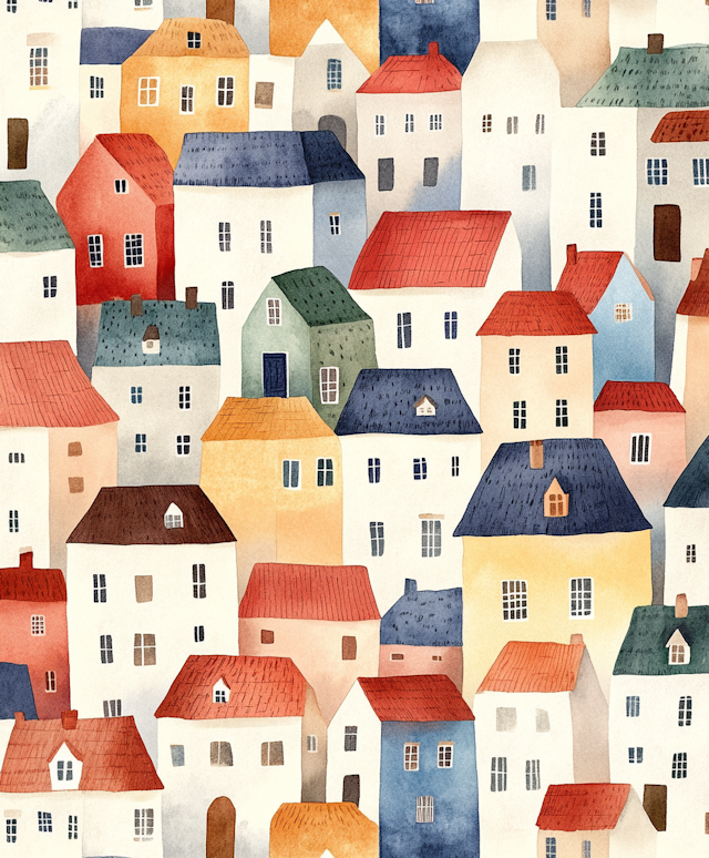 Whimsical Town Watercolor