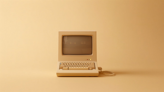 Vintage Computer on Beige Background