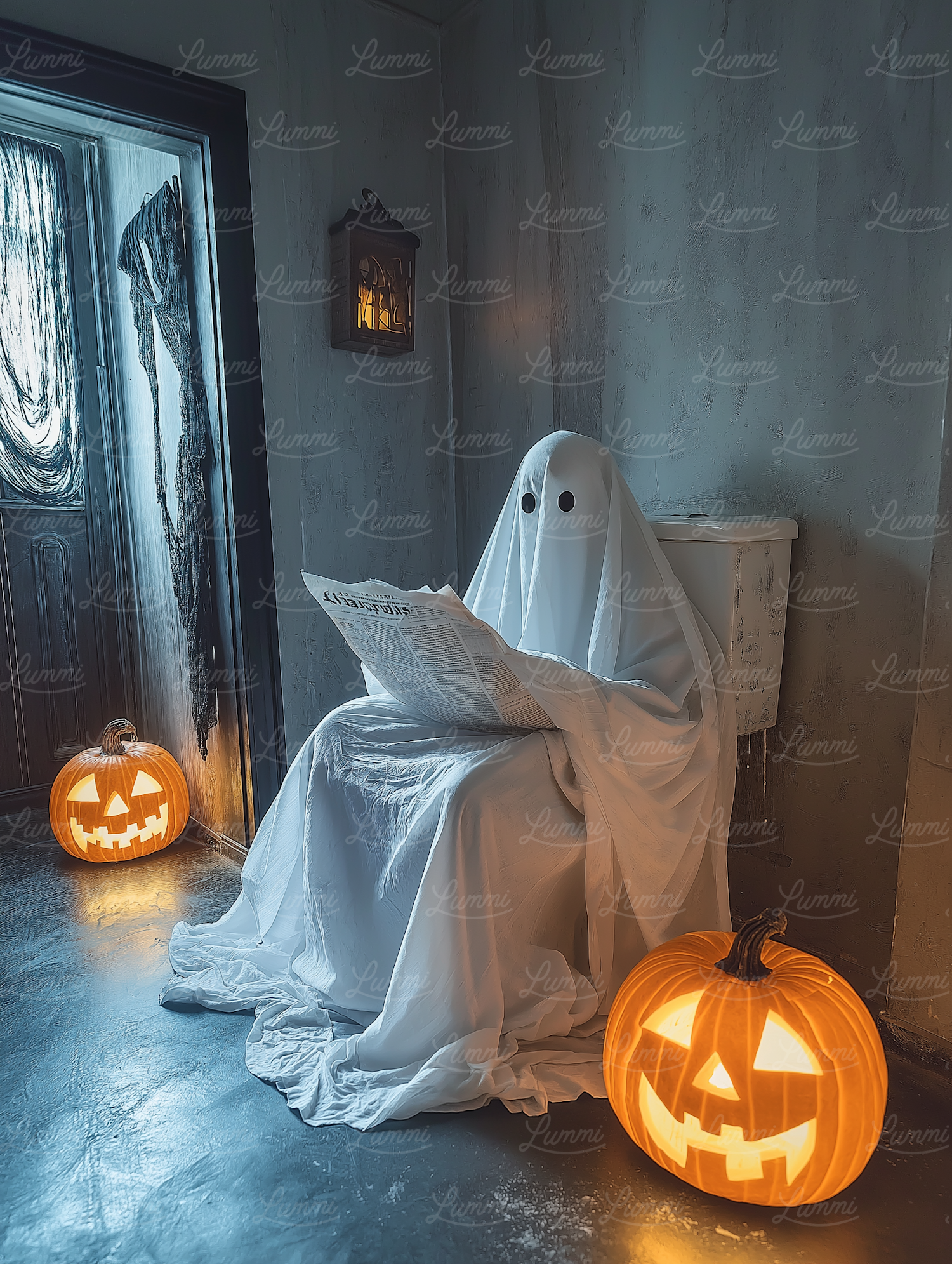 Ghost on Toilet Reading Newspaper