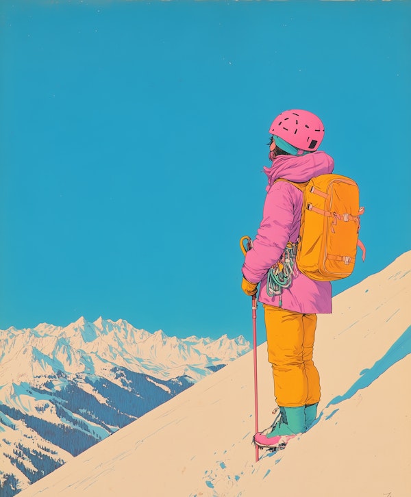 Mountaineer on Snowy Slope