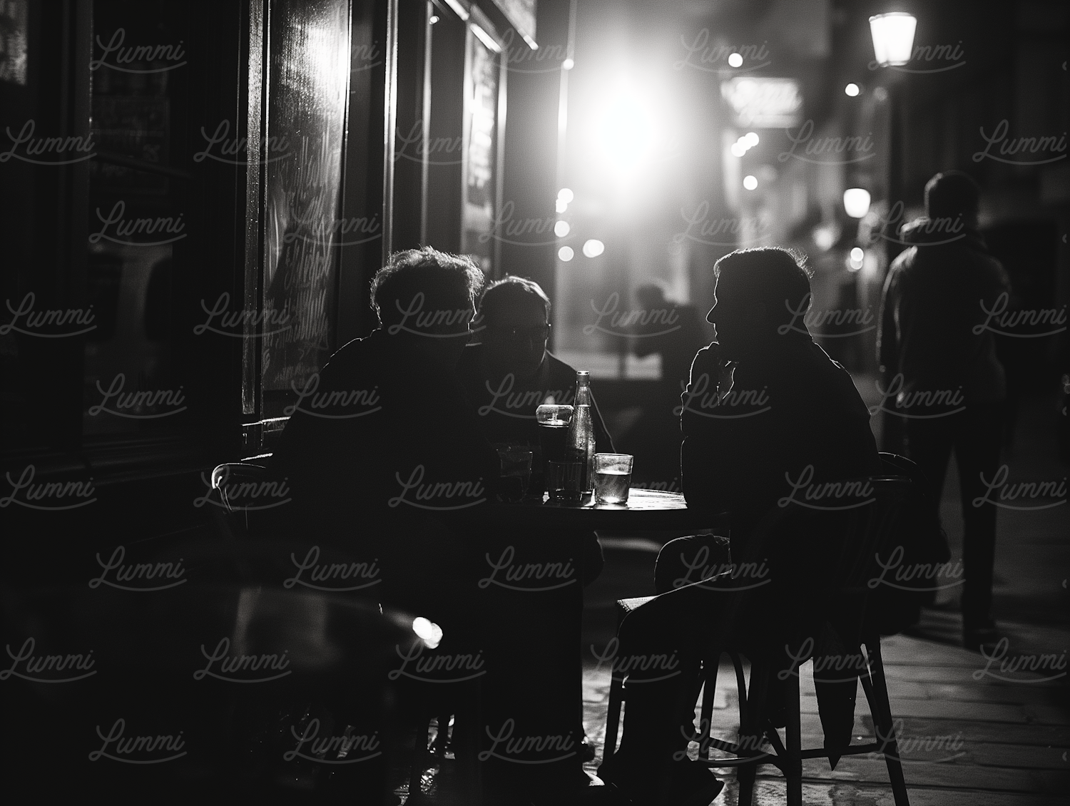 Intimate Nighttime Street Café Gathering