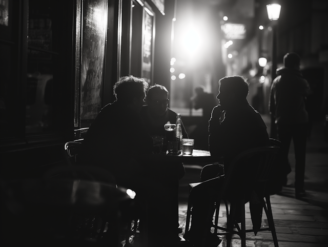 Intimate Nighttime Street Café Gathering