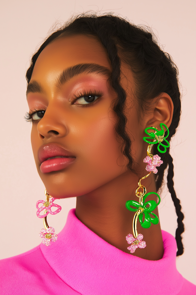 Vibrant Portrait with Floral Earrings