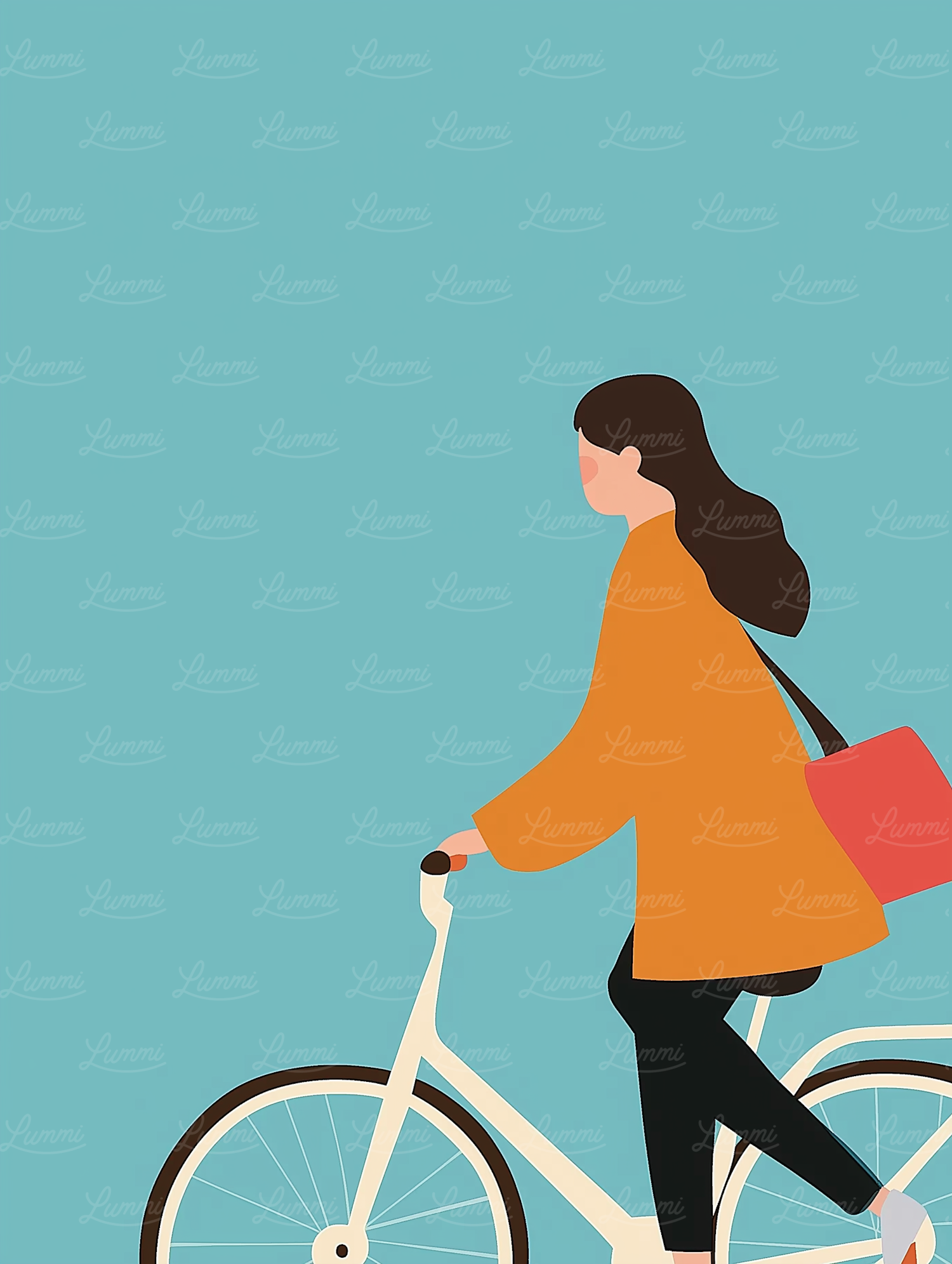 Stylized Illustration of Woman Riding Bike