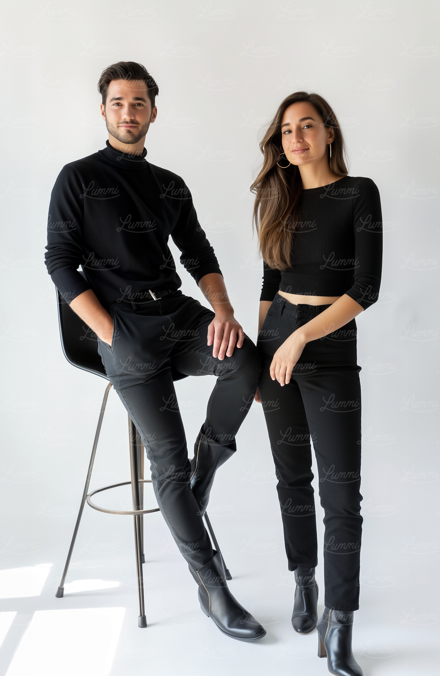 Stylish Couple in Minimalist Studio