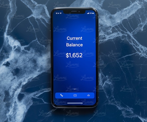 Smartphone with Financial App on Marble Surface