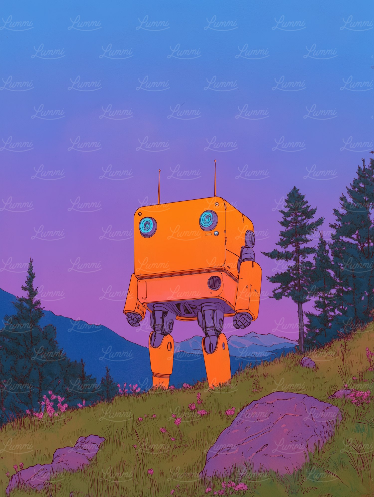 Robot in Serene Landscape