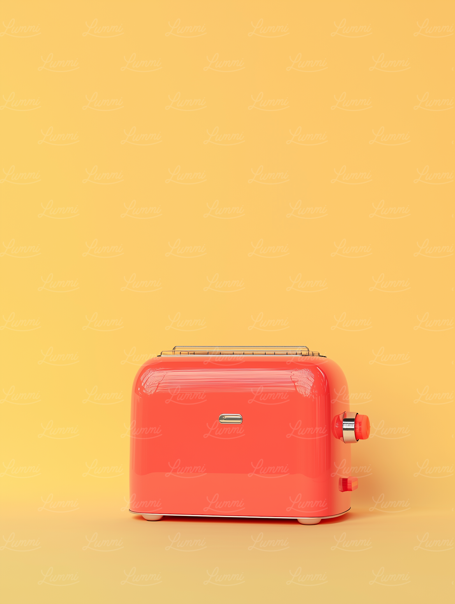 Modern Red Toaster on Yellow Background