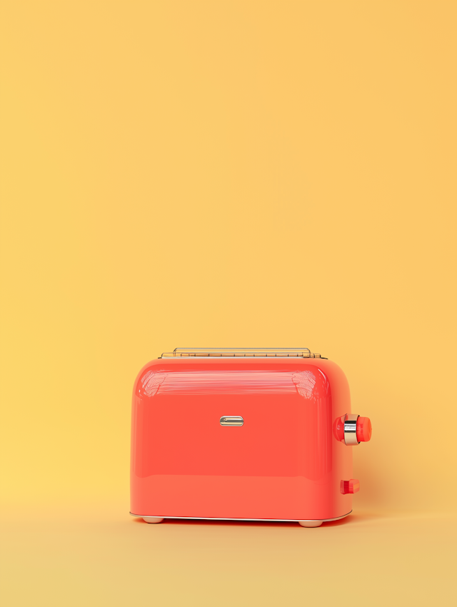 Modern Red Toaster on Yellow Background