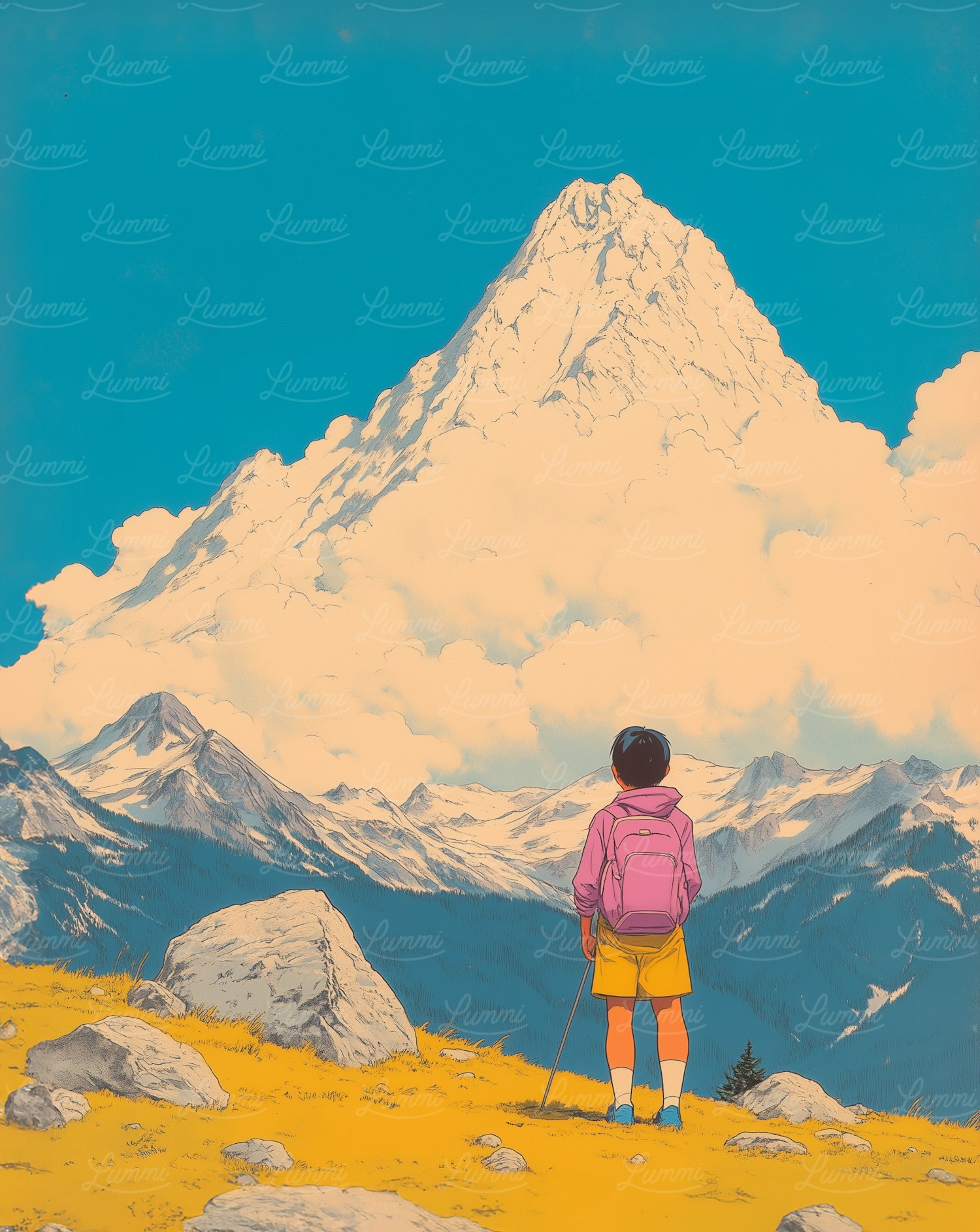 Young Adventurer in Majestic Mountain Landscape