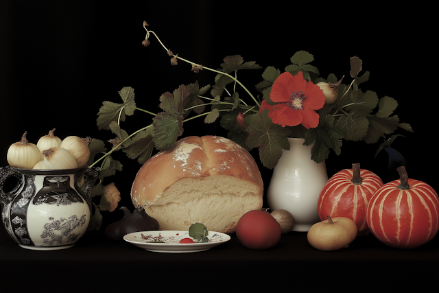 Still Life with Bread and Flowers