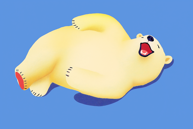 Cartoon Polar Bear on Blue Background