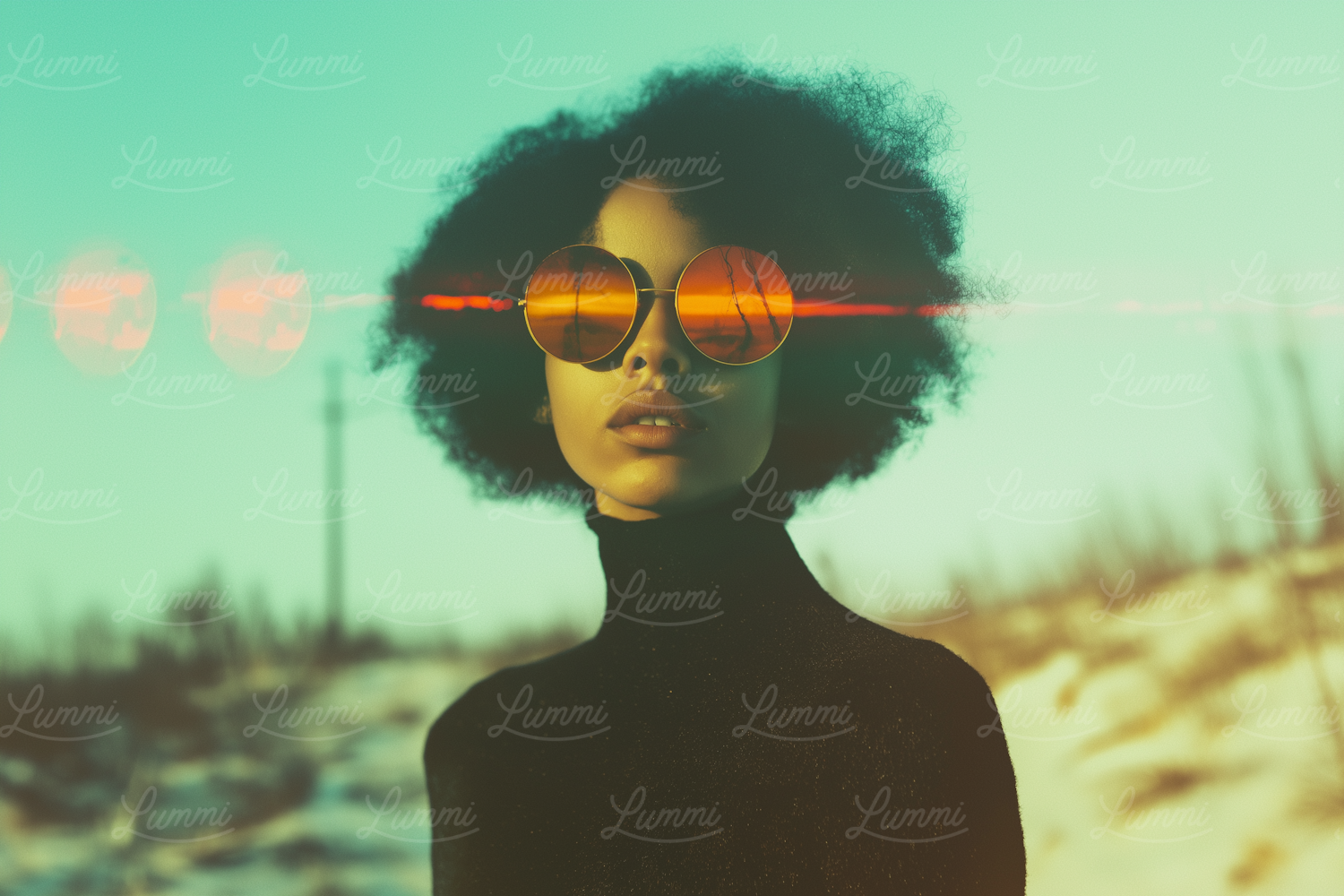 Afro and Reflective Sunglasses Portrait