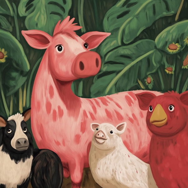 Cheerful Farm Animals Illustration