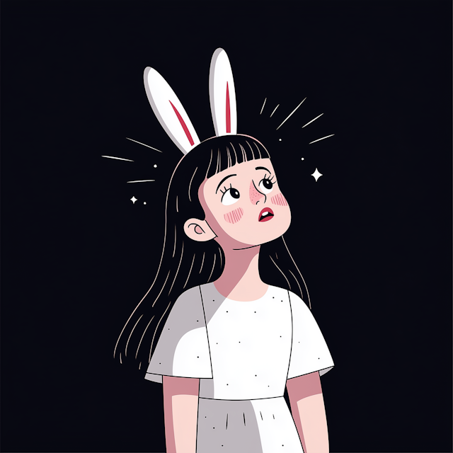 Illustrated Female Character with Rabbit Ears