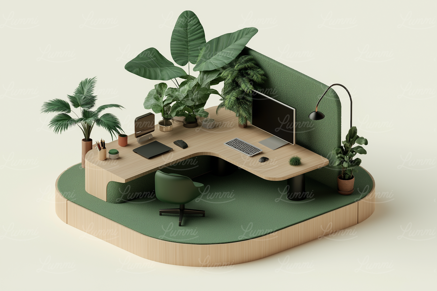 Nature-Inspired Minimalist Office 3D Rendering