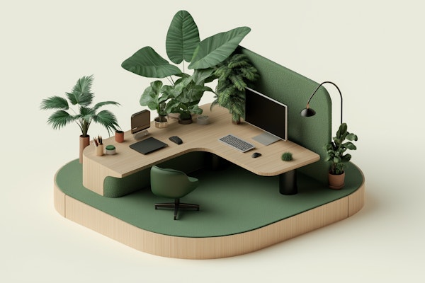 Nature-Inspired Minimalist Office 3D Rendering