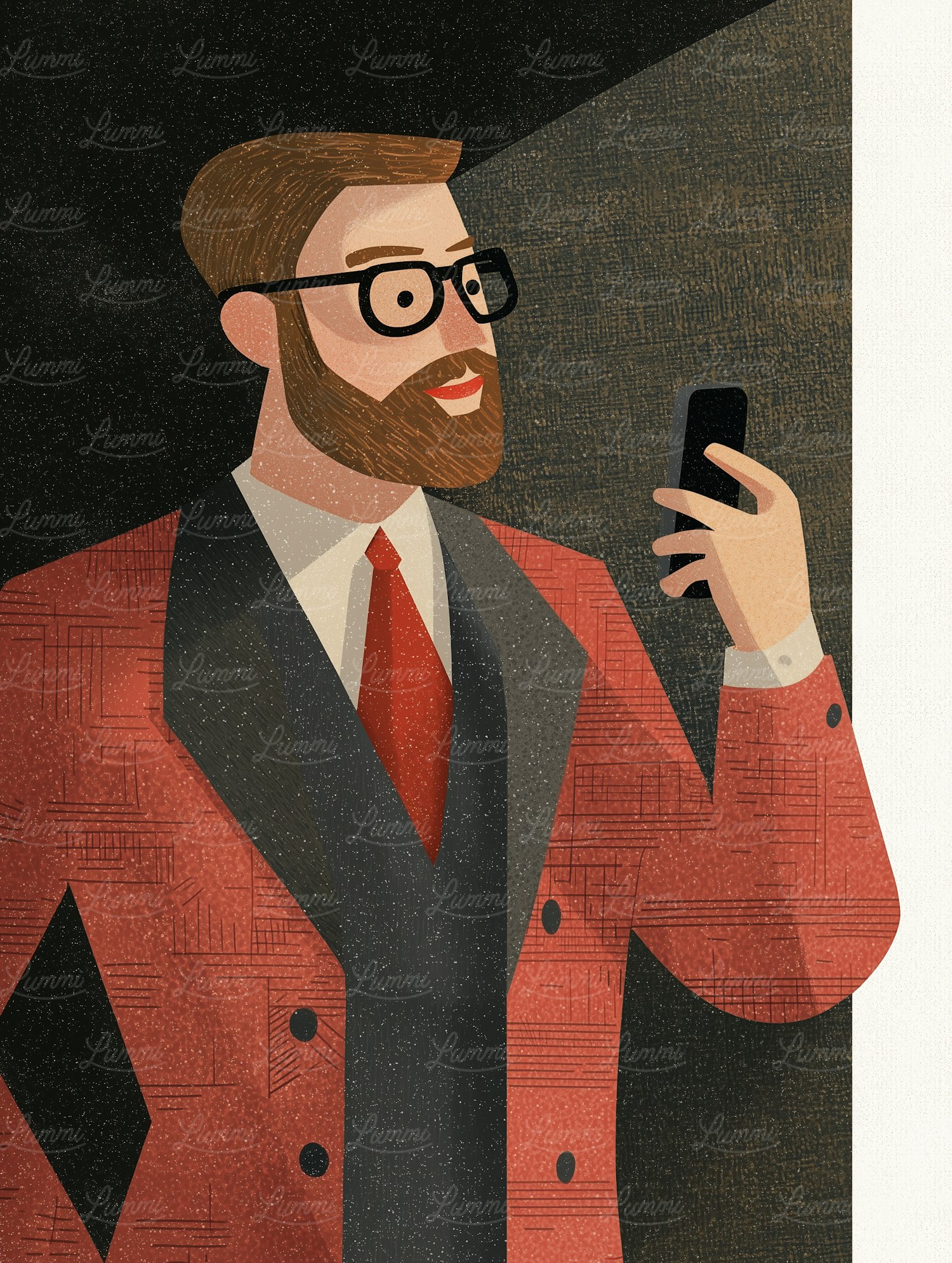 Man with Smartphone in Red Jacket