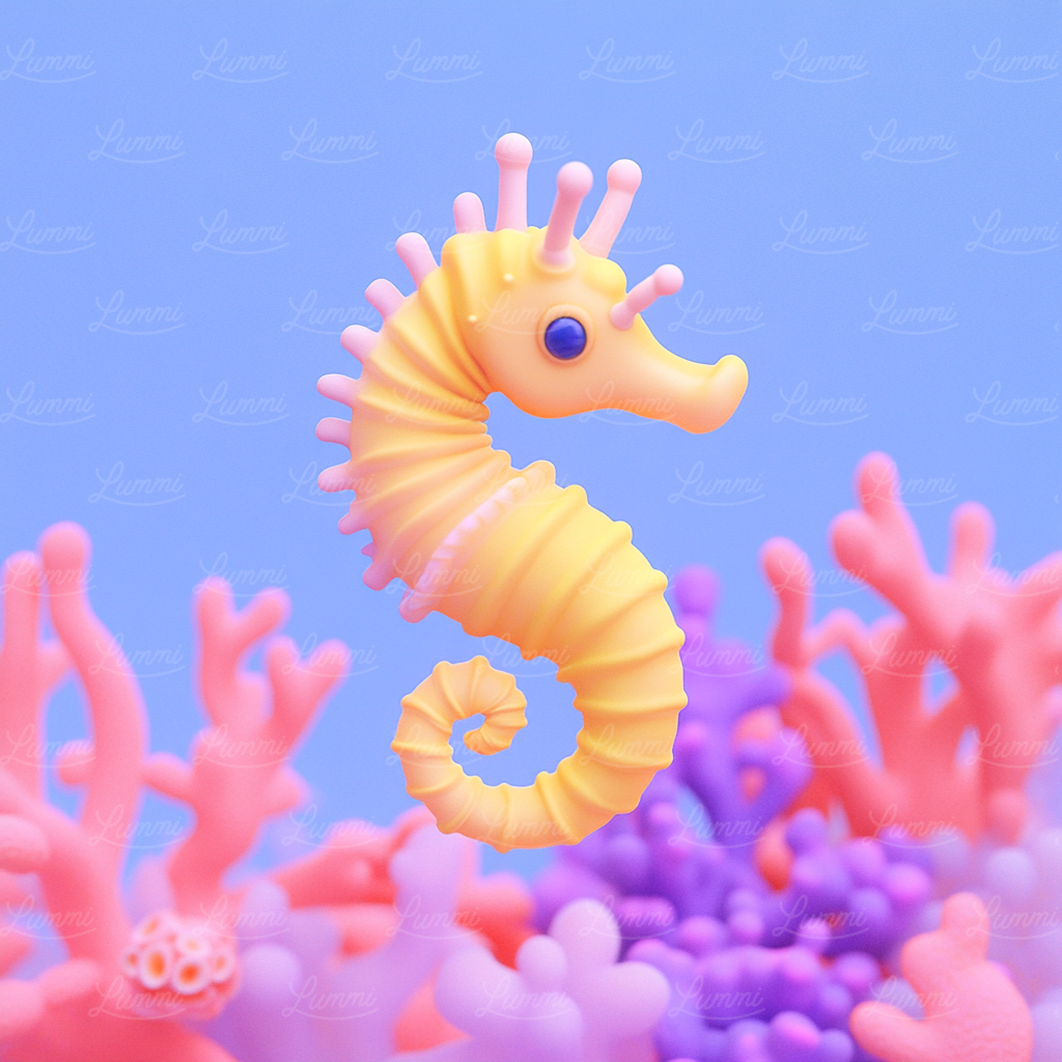 Stylized 3D Seahorse in Underwater Fantasy