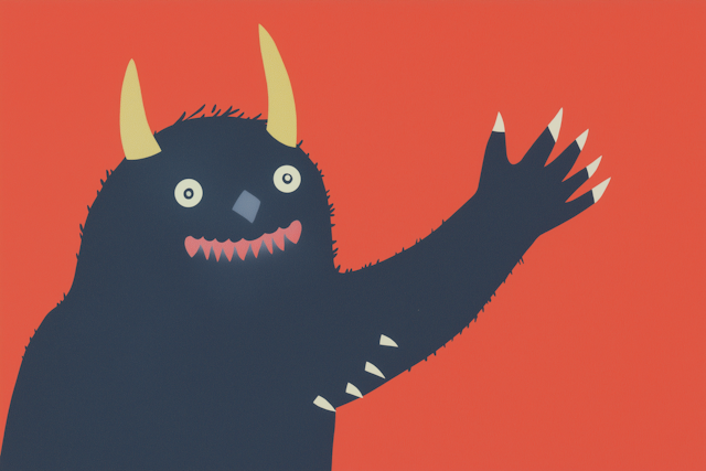 Cartoonish Monster on Red Background