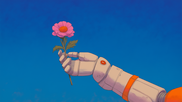 Robotic Hand with Pink Flower