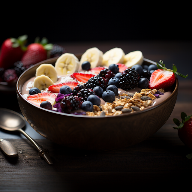 Vibrant Fruit and Granola Bowl with Edible Flowers