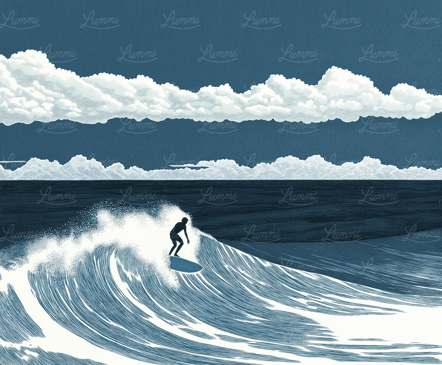 Monochrome Surfer Illustration