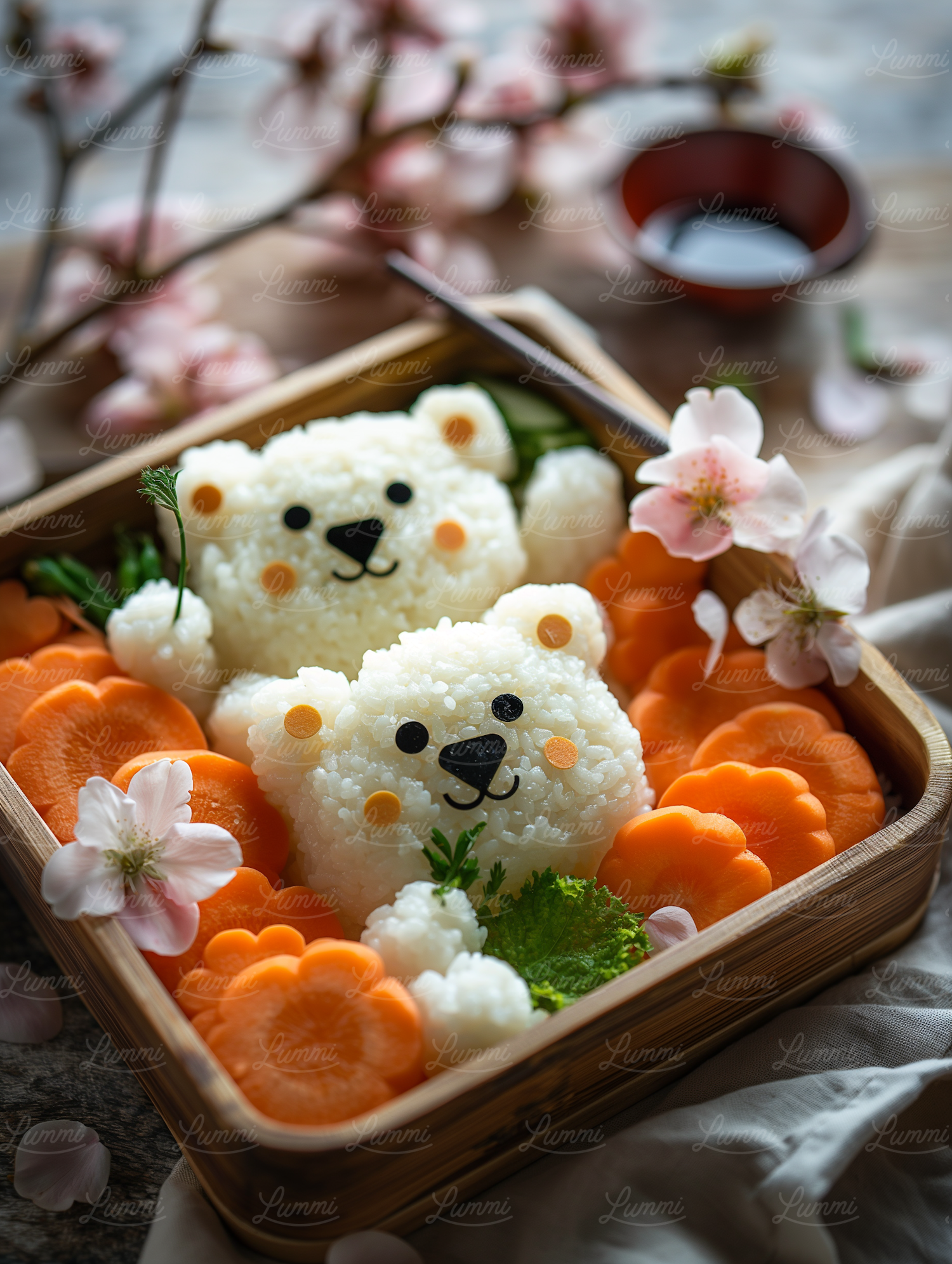 Artistic Bento Box with Bear-Shaped Rice