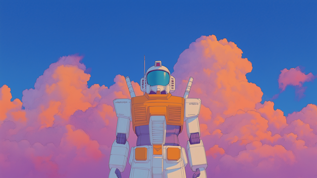 Futuristic Robot Against Vibrant Clouds