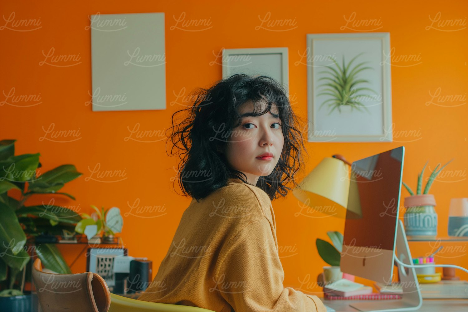 Young Professional at Her Colorful Desk