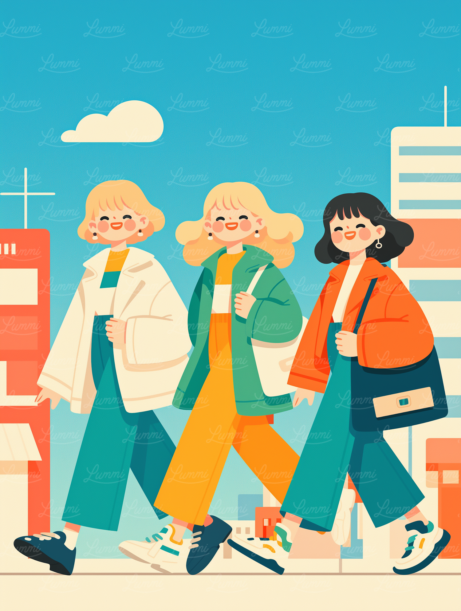 Cheerful Companions in Vibrant Urban Setting