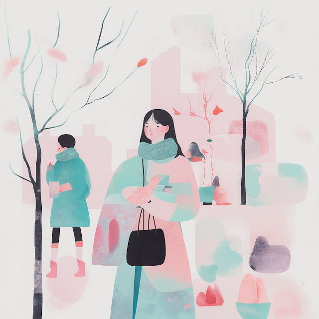 Winter Urban Scene with Pastel Colors