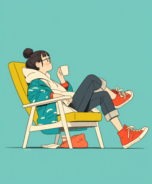 Person Relaxing in Yellow Chair