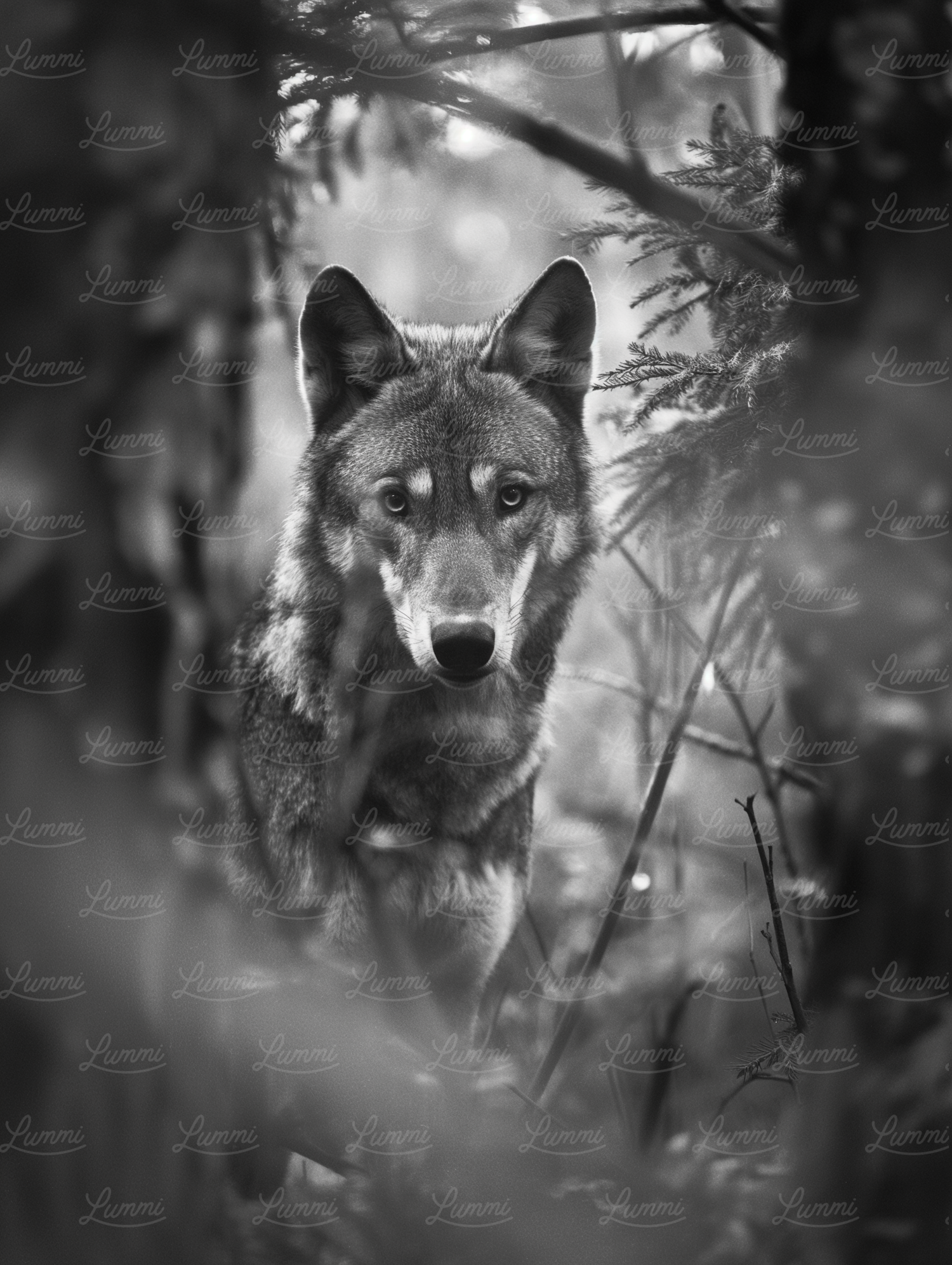 Intimate Portrait of a Wolf in Monochrome