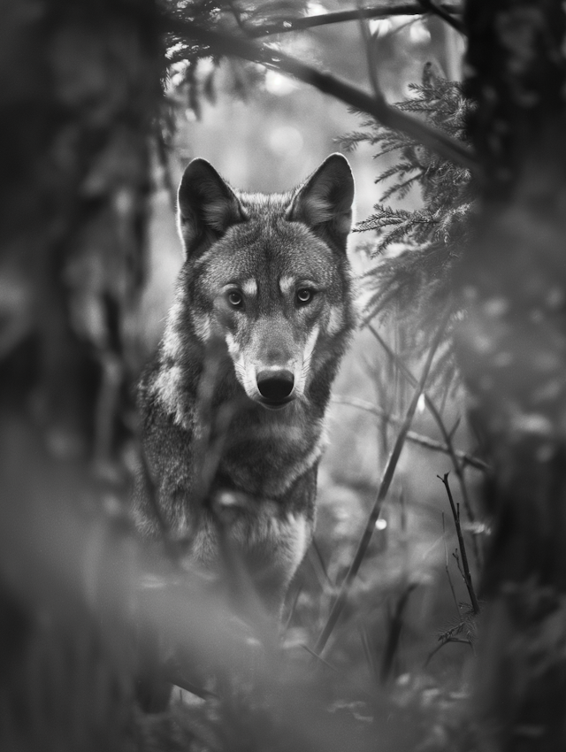 Intimate Portrait of a Wolf in Monochrome