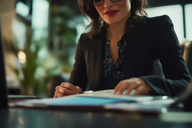 Woman at Desk Reviewing Documents