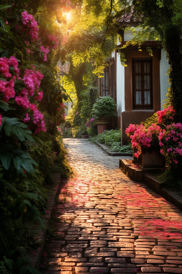 Sunlit Cobblestone Garden Path