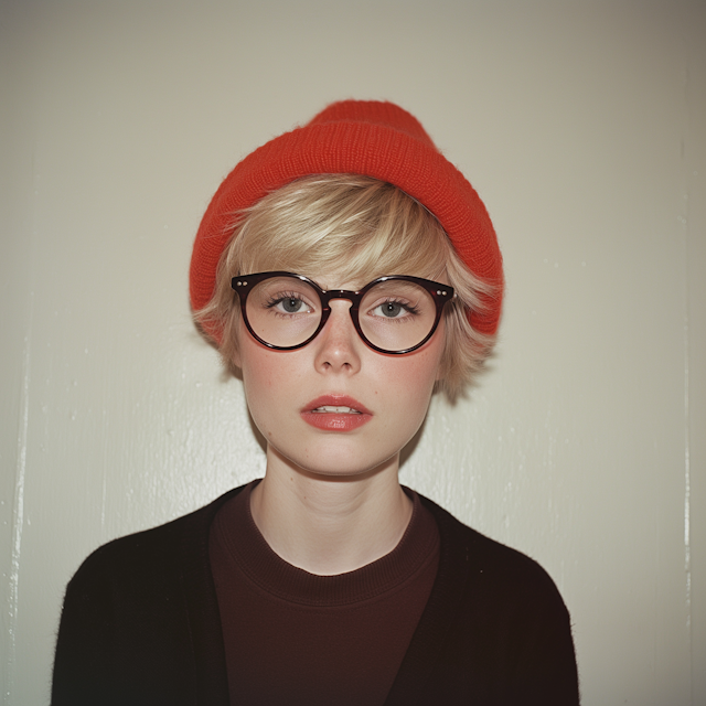 Person with Orange Beanie and Round Glasses