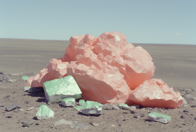 Vibrant Coral-Pink Crystalline Rocks on Barren Expanse