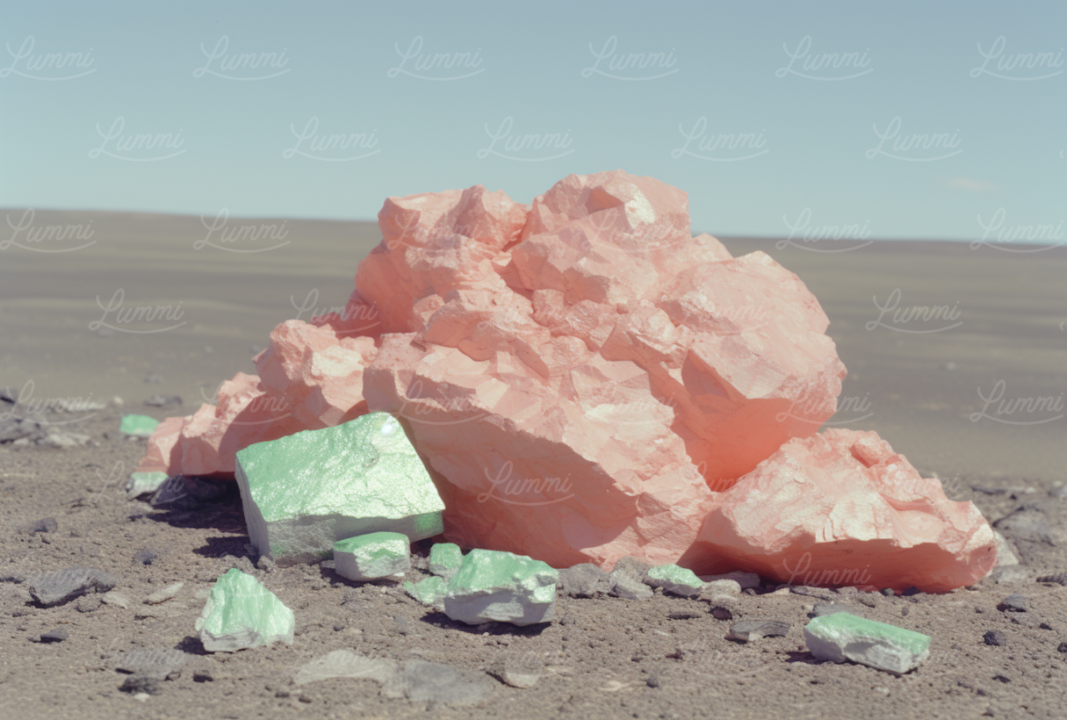 Vibrant Coral-Pink Crystalline Rocks on Barren Expanse