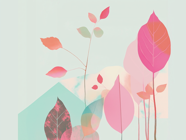 Stylized Leaves on Pastel Background