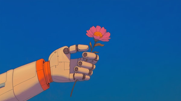 Robotic Hand with Pink Flower