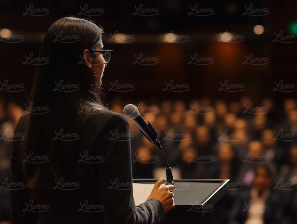 Woman Delivering Speech at Podium