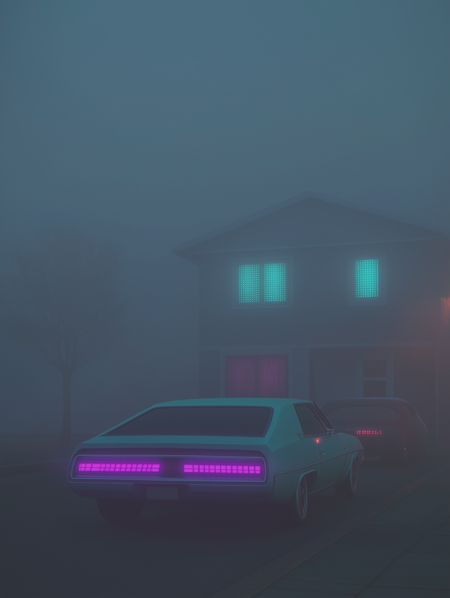 Foggy Night with Neon Cars