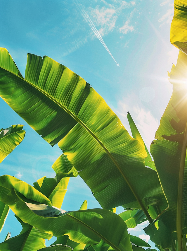 Banana Leaves against Blue Sky