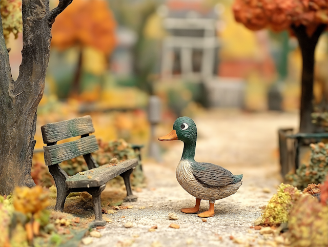 Curious Duck in Autumn Park