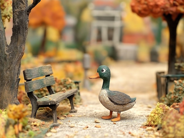 Curious Duck in Autumn Park