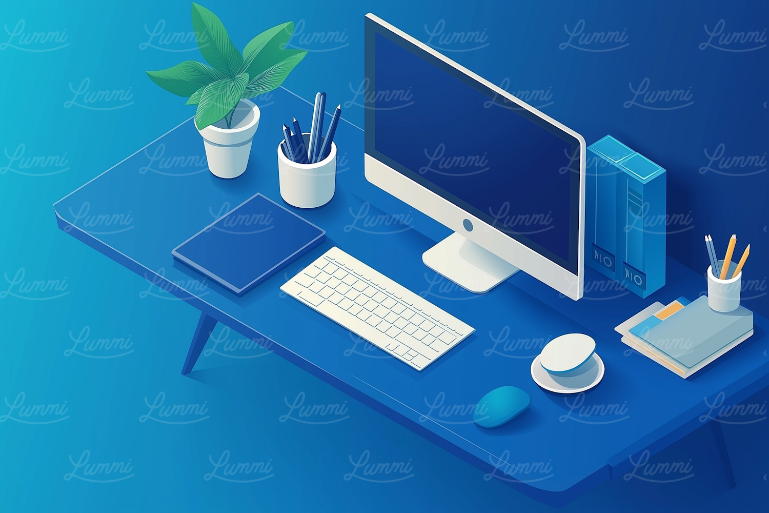 Modern Vibrant Blue Workspace Illustration