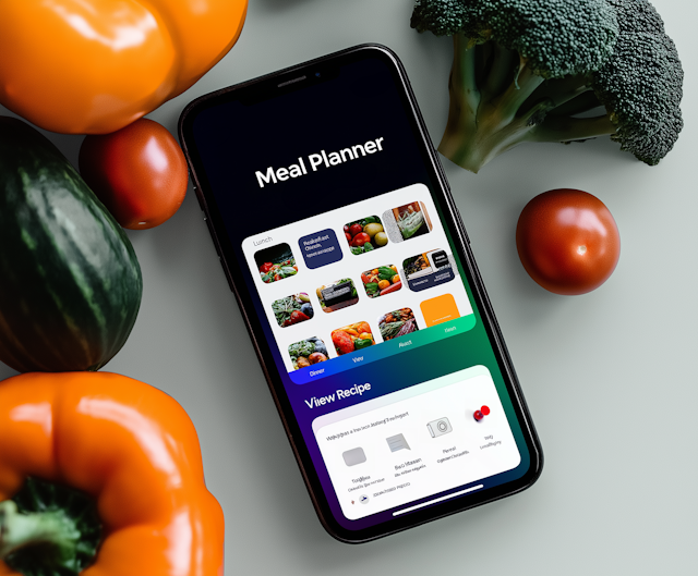 Meal Planning Smartphone App with Fresh Vegetables